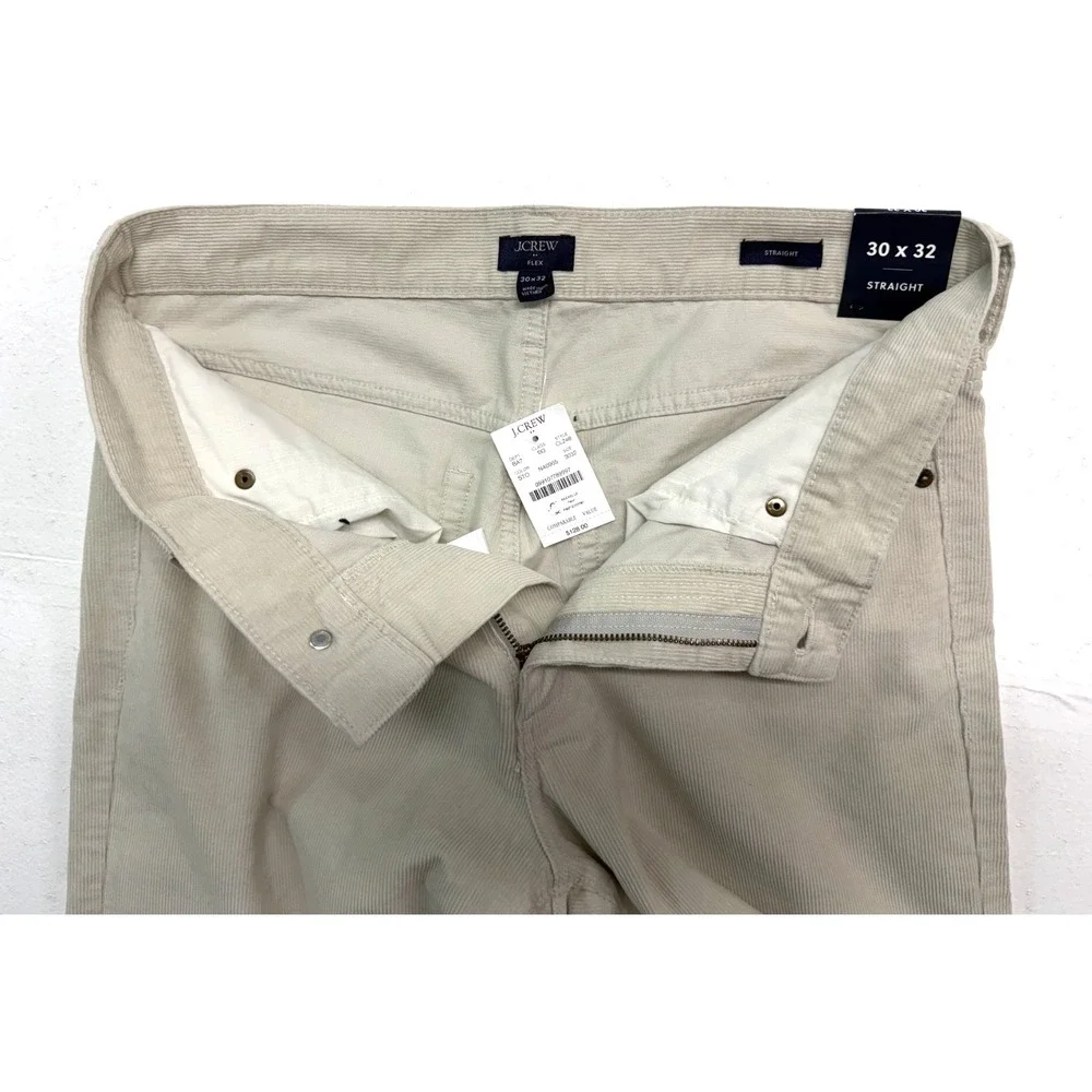 NEW J Crew 30x32 Stone Beige Corduroy‎ Pants 5 Pocket Cord Straight Flex Stretch